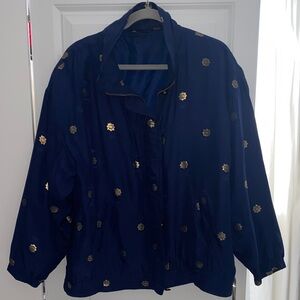 Vintage Mureli navy‎ blue silk bomber jacket captain ship wheel print large
